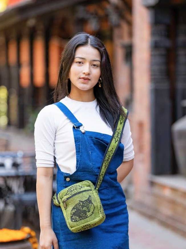 Small Cotton Block Print Cross-body Bag with Zippered Close for wholesale by Ganesh Himal Trading