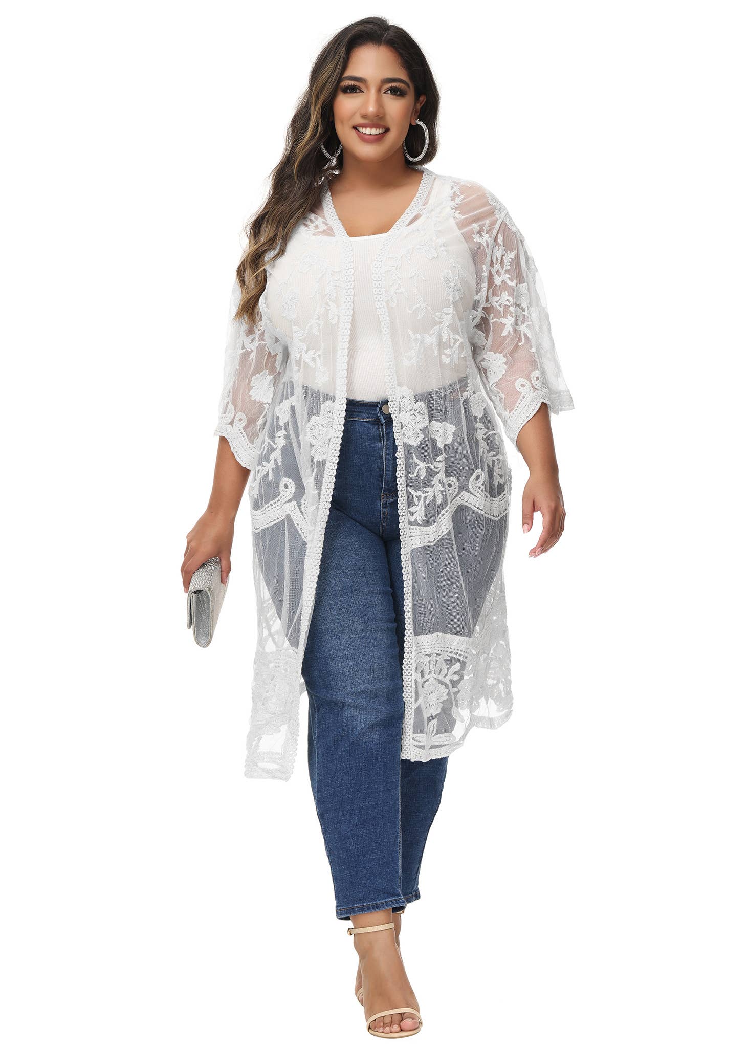 Anna Kaci Wholesale - Wholesale Cardigan - Women's - Women's Plus Size Lace Cardigan Open Front Floral Cardigan44