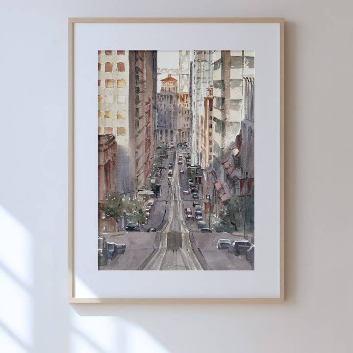 Ina Xi Watercolor - Wholesale Art Print - Nob Hill overlooking Market Street - Limited edition art print2