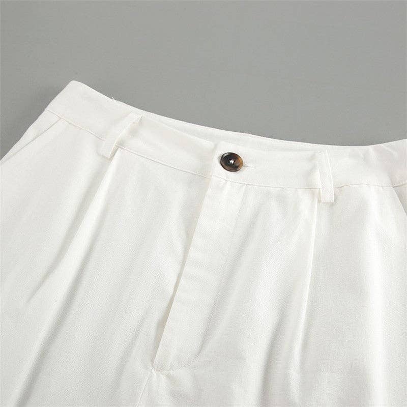 BLANCO Conjunto de blazer sin mangas y pantalones de mezcla de lino blanco de venta al por mayor en Faire9