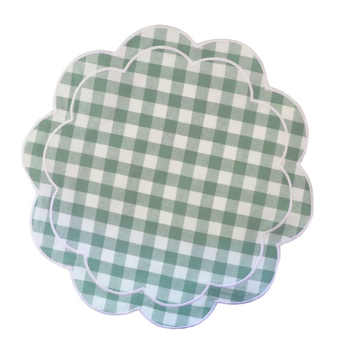 Set van twee groene geblokte placemats met geschulpte rand voor wholesale door Pretty Homestyle