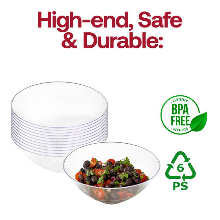 Smarty had a Party - Wholesale Disposable plate - 32 oz. Solid Clear Organic Round Plastic Bowls - 60 pcs5