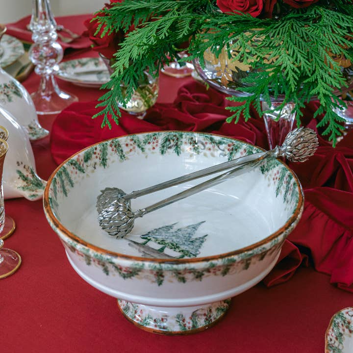 Arte Italica & Crown Linen Designs - Wholesale Serveerschaal - Natale Footed Serveerschaal - Kerst2