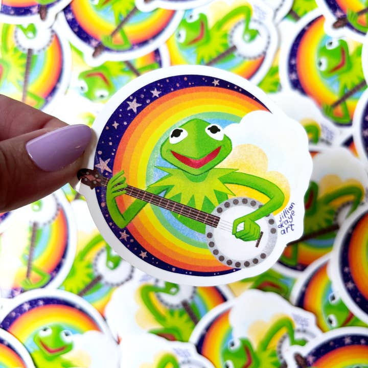 Jillian Kaye Art - Wholesale Phone & Laptop Stickers - Kermit the Frog Rainbow Connection 3" Vinyl Sticker1