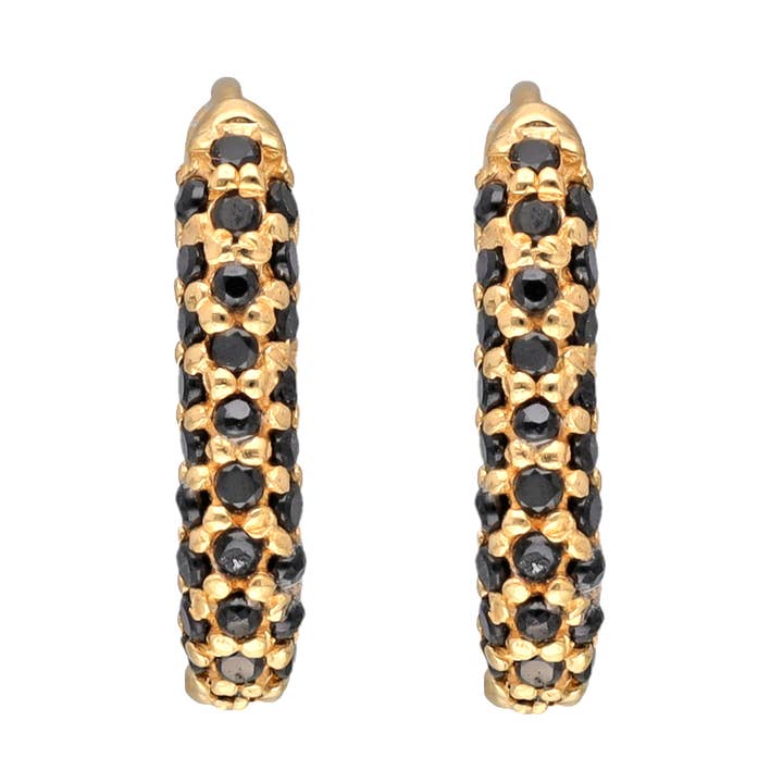 Tiramisu - Wholesale Hoop Earrings - Gold Plated Over Silver Black Spinel Hoop Earring RLE251970