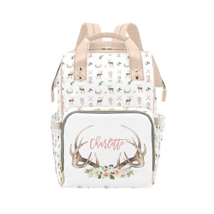 Sac à langer personnalisé pour fille avec bois de cerf bohème pour la vente par Empowering Decor
