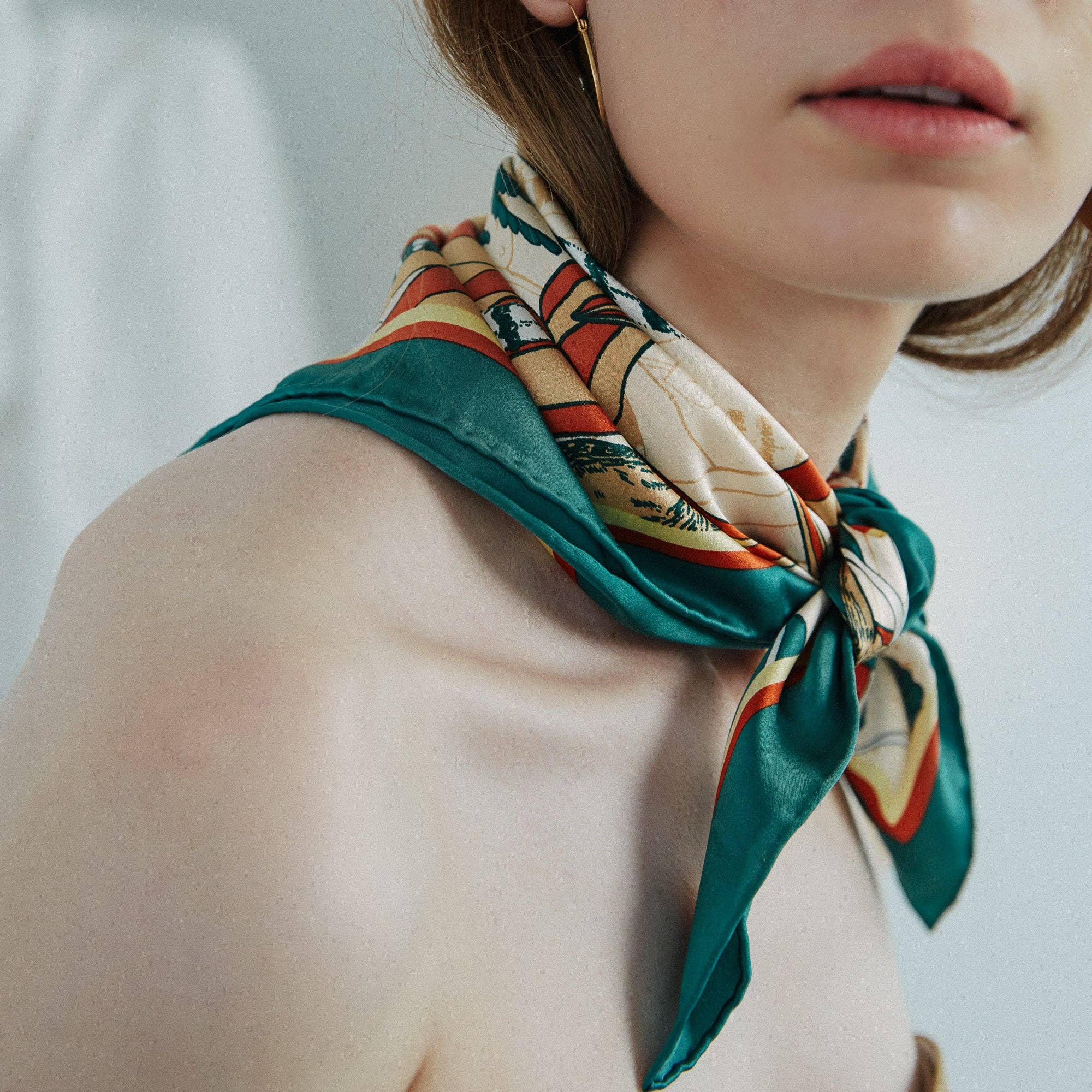 Blaugrün Kaktus "Madagaskar" Seidenbandana - Grün für den Großhandel auf Faire3