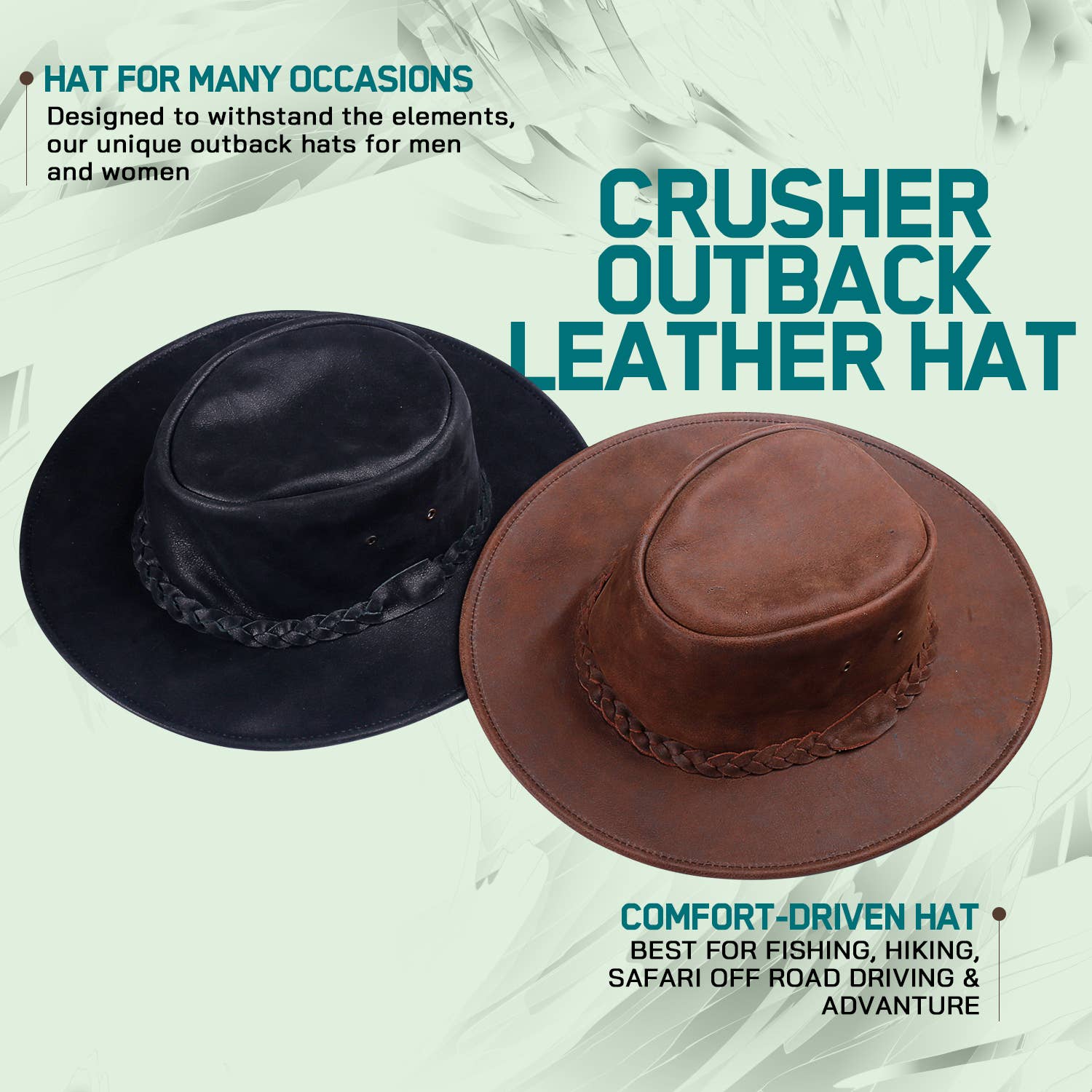 Brown Unisex crush- und faltbarer Outdoor-Lederhut, wasserdicht für den Großhandel auf Faire7