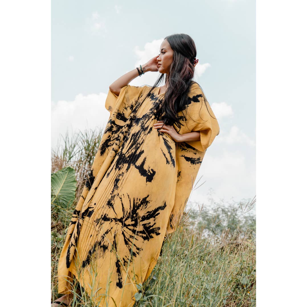 Maxi Kaftan Dress Dyed in Sunrise Yellow for wholesale by Mahisi