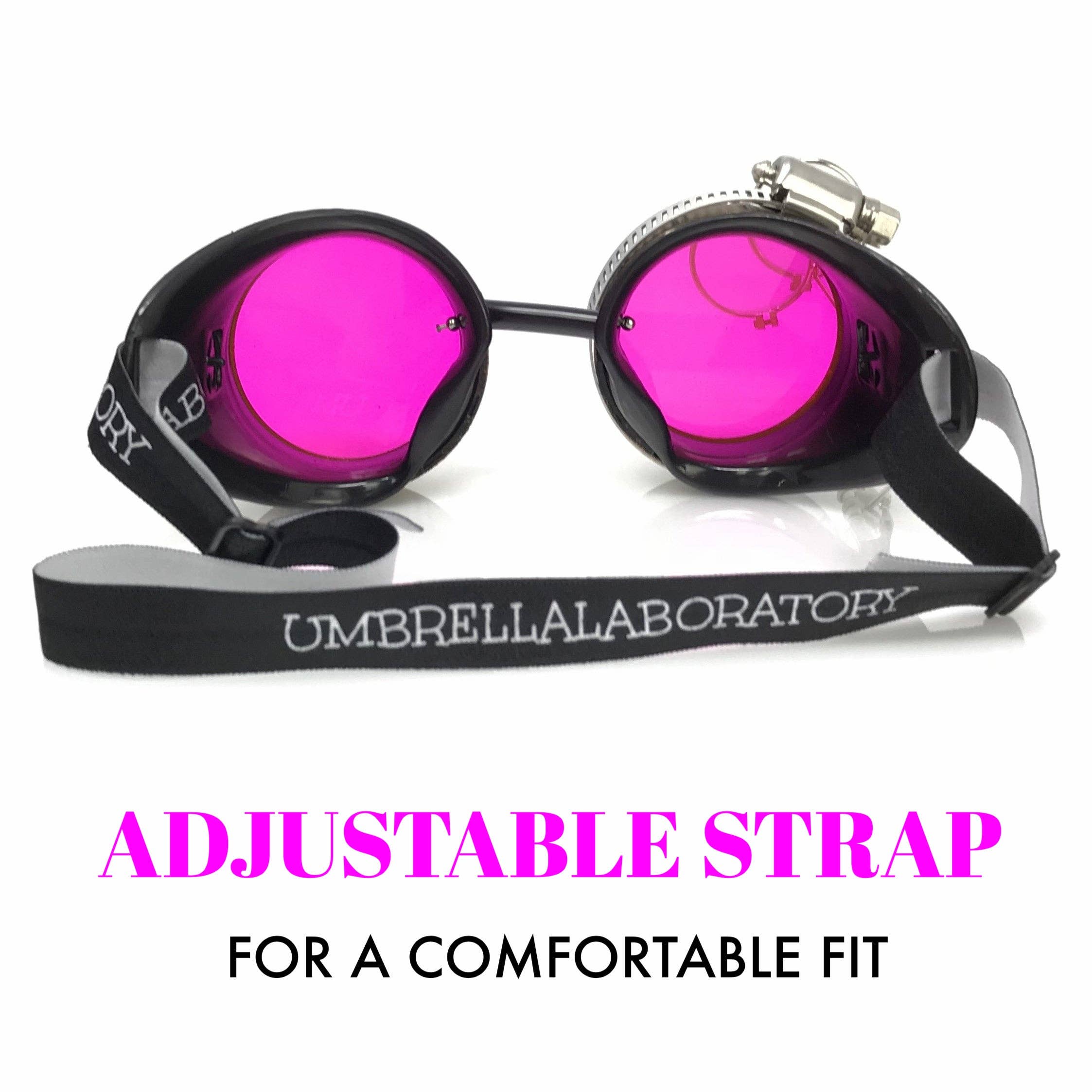 UMBRELLALABORATORY - Wholesale Sunglasses - Unisex - Steampunk Goggles with magnifying loupes UV glow neon pink lenses3