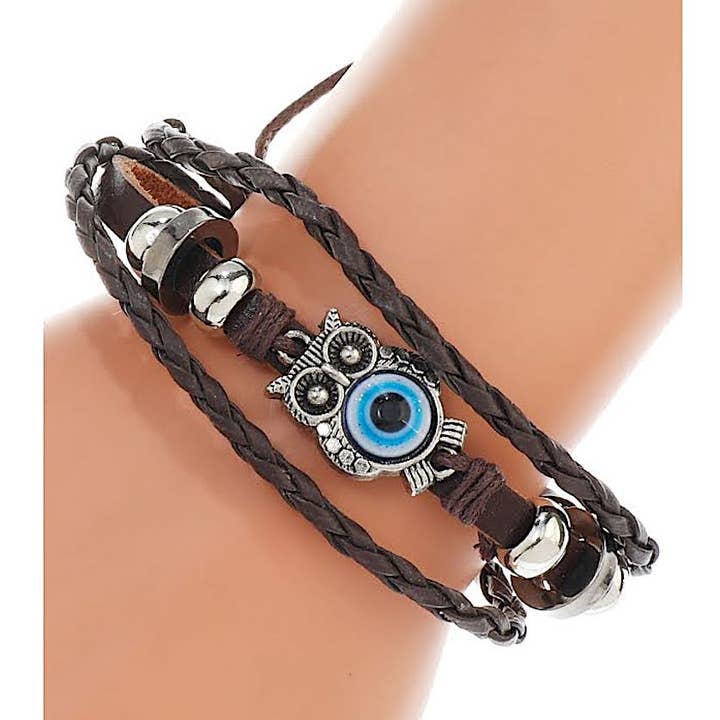 Assorteret justerbart læderarmbånd med onde øjne for engroshandel hos Atlas Fashion