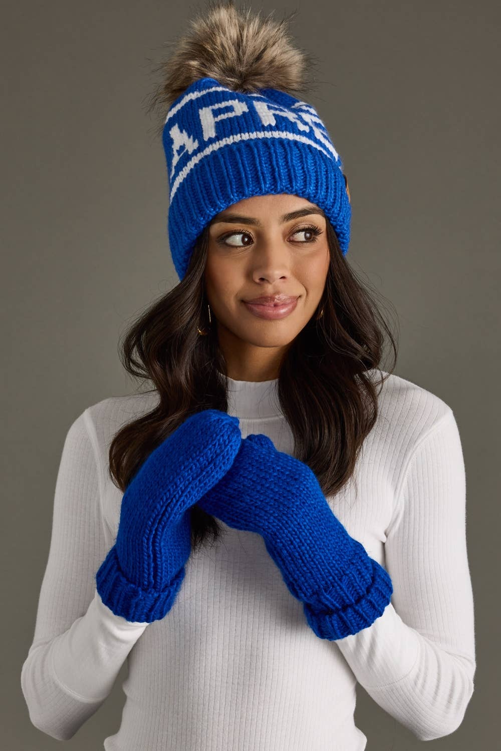 Panache Apparel Co. - Wholesale Beanie - Women's - Royal Blue & White Apres Pom Hat4