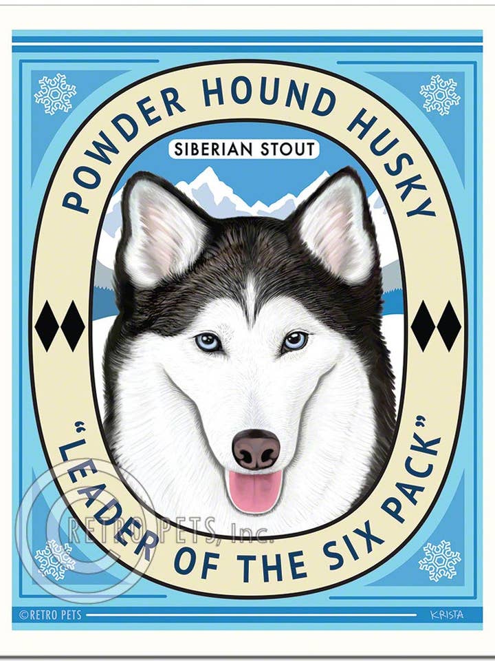 B-120 8x10 Impression, Husky de Sibérie « Poudre Hound Husky » pour la vente par Retro Pets