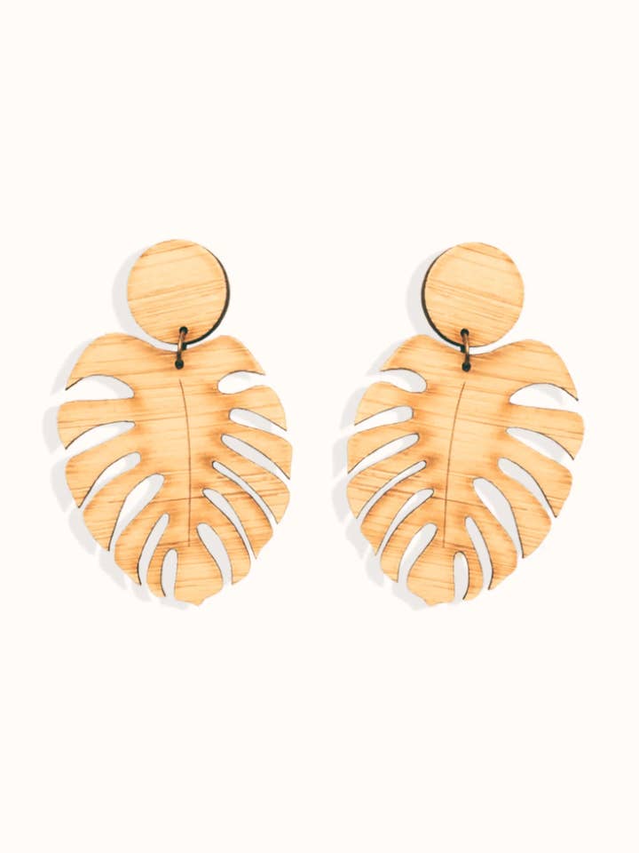 Monstera Bamboo Earrings | Kamea for wholesale by Wild Cloud