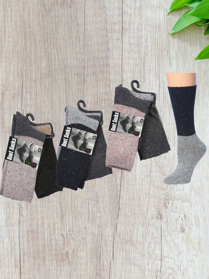 Tipi Toe Damen Wintersocken aus Wolle mit Rundstiefeln, 2 für den Großhandel von Isadora, Tipi toe, & James Fiallo