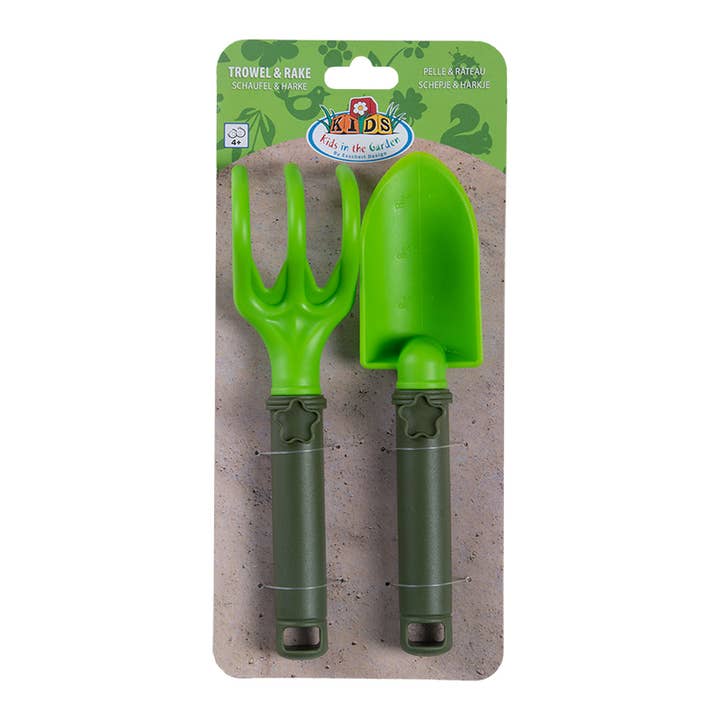 Esschert Design USA - Wholesale DIY Craft Kit - Kids - Children's Set of 2 Garden Tools, Plastic, Dark Green