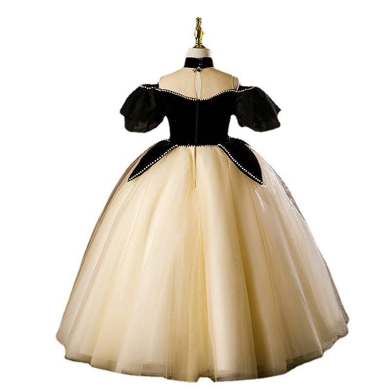 Princess Black Hostess Dress For Girls: Luxurious One-Shoulder Piano Performance Attire for wholesale on Faire1