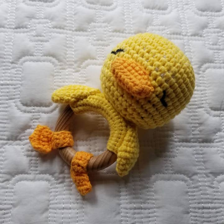 Crocheted Duck Teething Rattle for wholesale by D & C TOYS
