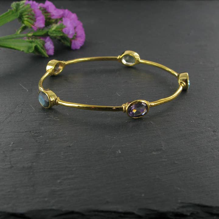 Siren Silver Ltd - Vente Bracelet jonc - Bracelet en laiton avec pierre ovale facettée7