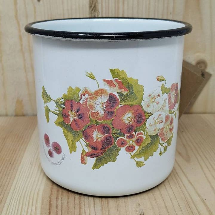Mug en acier émaillé RETROPOT avec motif « Fleurs » pour la vente par RETROPOT
