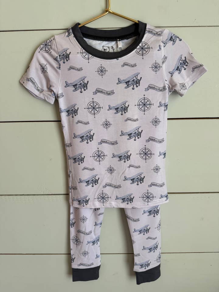 Adventure Awaits Bamboo Pajama Set Airplanes for wholesale by Carol Bear Apparel