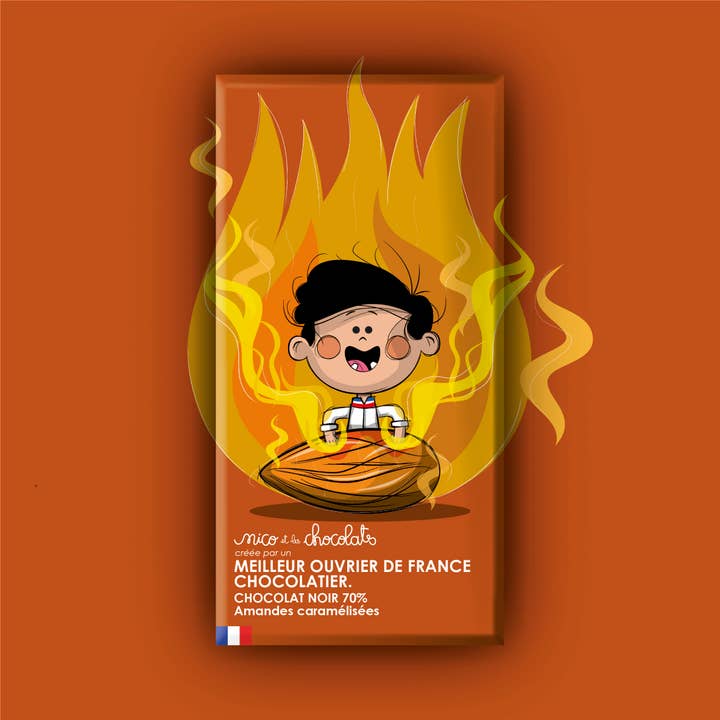 70% CHOCOLATE BAR & ORGANIC CARAMELIZED ALMONDS for wholesale by nico et les chocolats