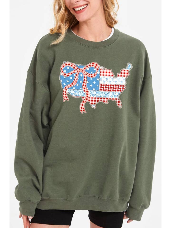 Pink Irene Wholesale - Wholesale Shirt - Women's - USA Map Patchwork Graphic Sweatshirt6