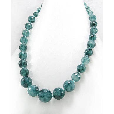 Faceted Dark Green Candy Jade 17" Sterling Silver Necklace for wholesale by Silver Insanity