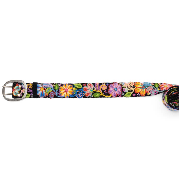 Madeline Parks® - Wholesale Riem - Dames - Zwarte met de hand geborduurde riem met bloemen0