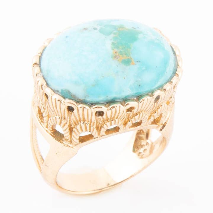 Bague Statement Dorée en Turquoise Bleu Terre pour la vente par Barse Jewelry