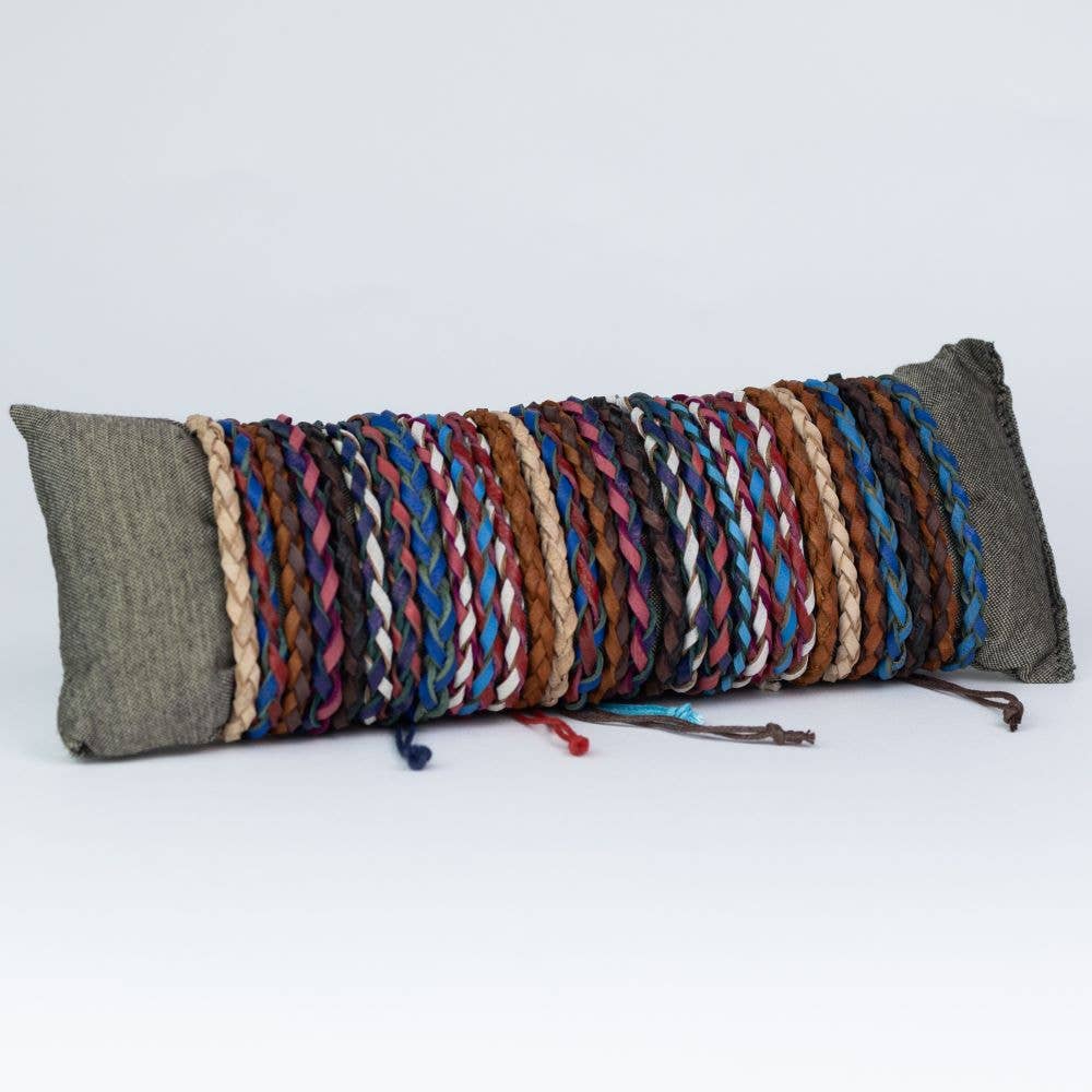 Pink House Imports - Wholesale Woven/Braided Bracelet - Small Braid Leather Pull Bracelet 30pk1