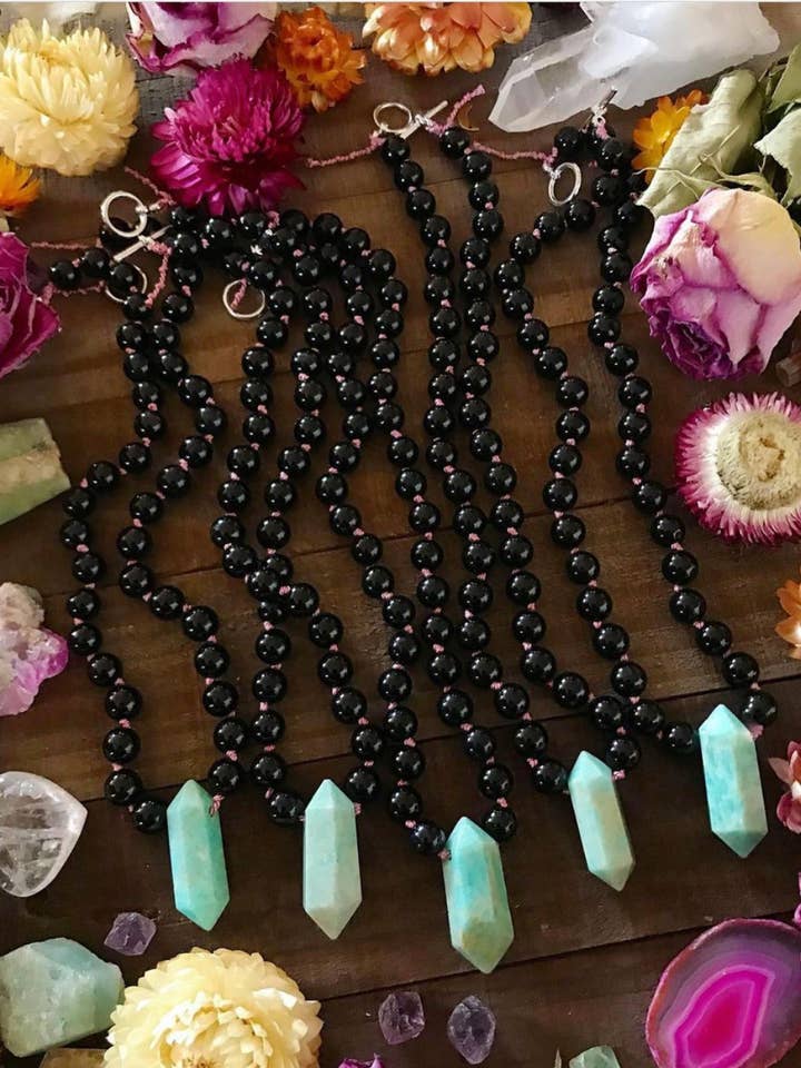 Amazonite & Onyx Hand knotted necklace for wholesale by Wingostarrjewelry