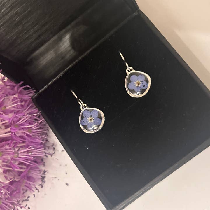 Forget Me Not Organic Circle Earrings for wholesale by Chloe May Creations