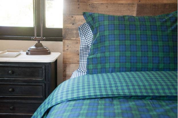 Navy Green Blackwatch Plaid Duvet Cover Set for wholesale on Faire4