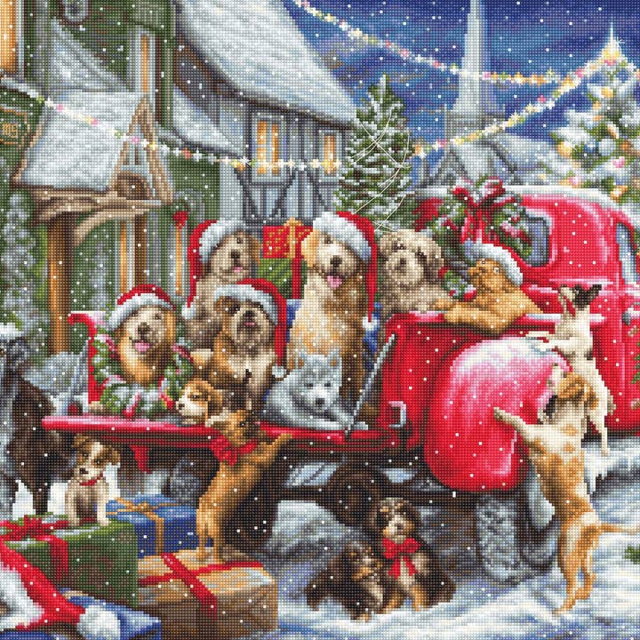 Kit de Broderie au Point de Croix Luca-S - Chiots de Noël, Collection Or pour la vente par Luca-S
