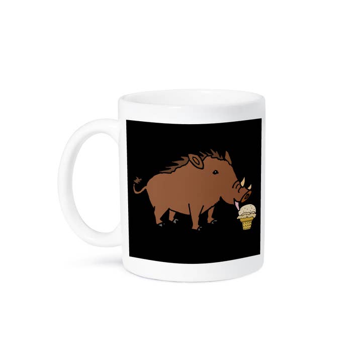 3dRose - Wholesale Coffee Mug - 3dRose, Funny Cute Feral Hog or Pig Wild Boar eating Ice Cream Cartoon, Mug8
