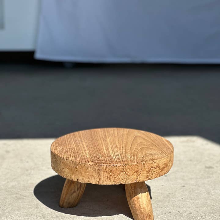 Office Objets - Wholesale Stool - Small low three-legged stool in upcycled blond teak D:30 H:155