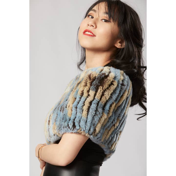 Opulence Fluff - Wholesale Scarf - Women's - Griselle Shrug/ Cape/ Scarf - Rustic Blue & Beige