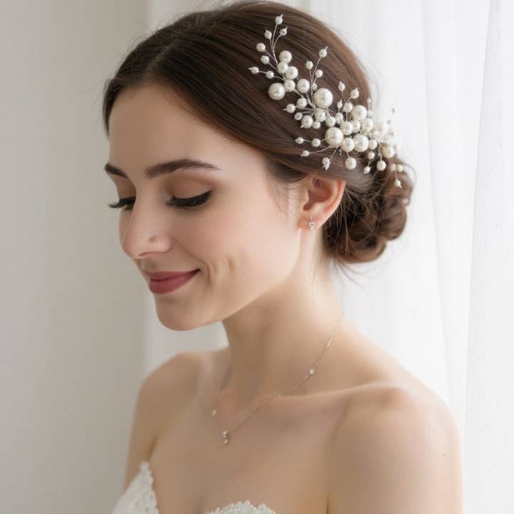 COLECCIÓN ATHENA - EXQUISITO PASADOR DE PERLA - CLIP778 SILV para venta al por mayor de Athena Bridal Jewellery