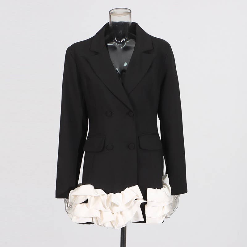 Productseeker - Wholesale Blazer - Women's - DR803Y Elegant Ruffle Hem Contrast Stitching Suit Dress1