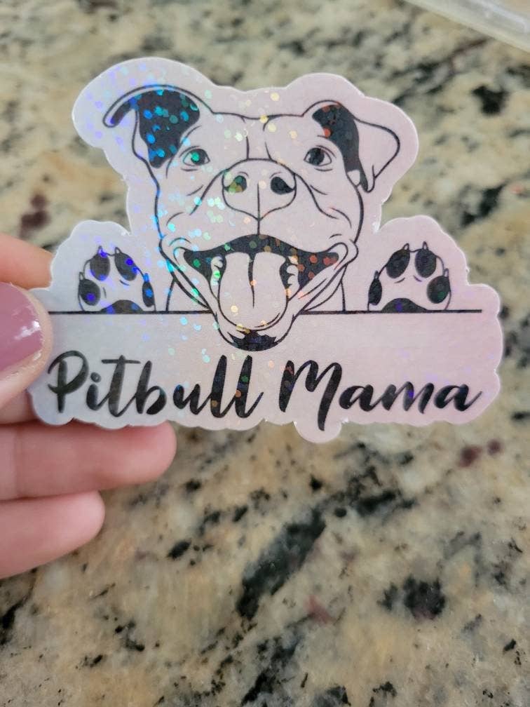 Dashmonograms - Vente Autocollant - Autocollant imperméable Pitbull Mama, autocollant imperméable, scintillant1