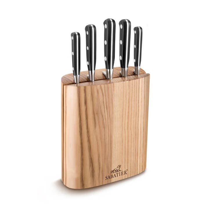 Bloc couteaux Lion Sabatier Borneo en bois de frêne - Comprend 5 couteaux en acier idéal pour la vente par HAUS
