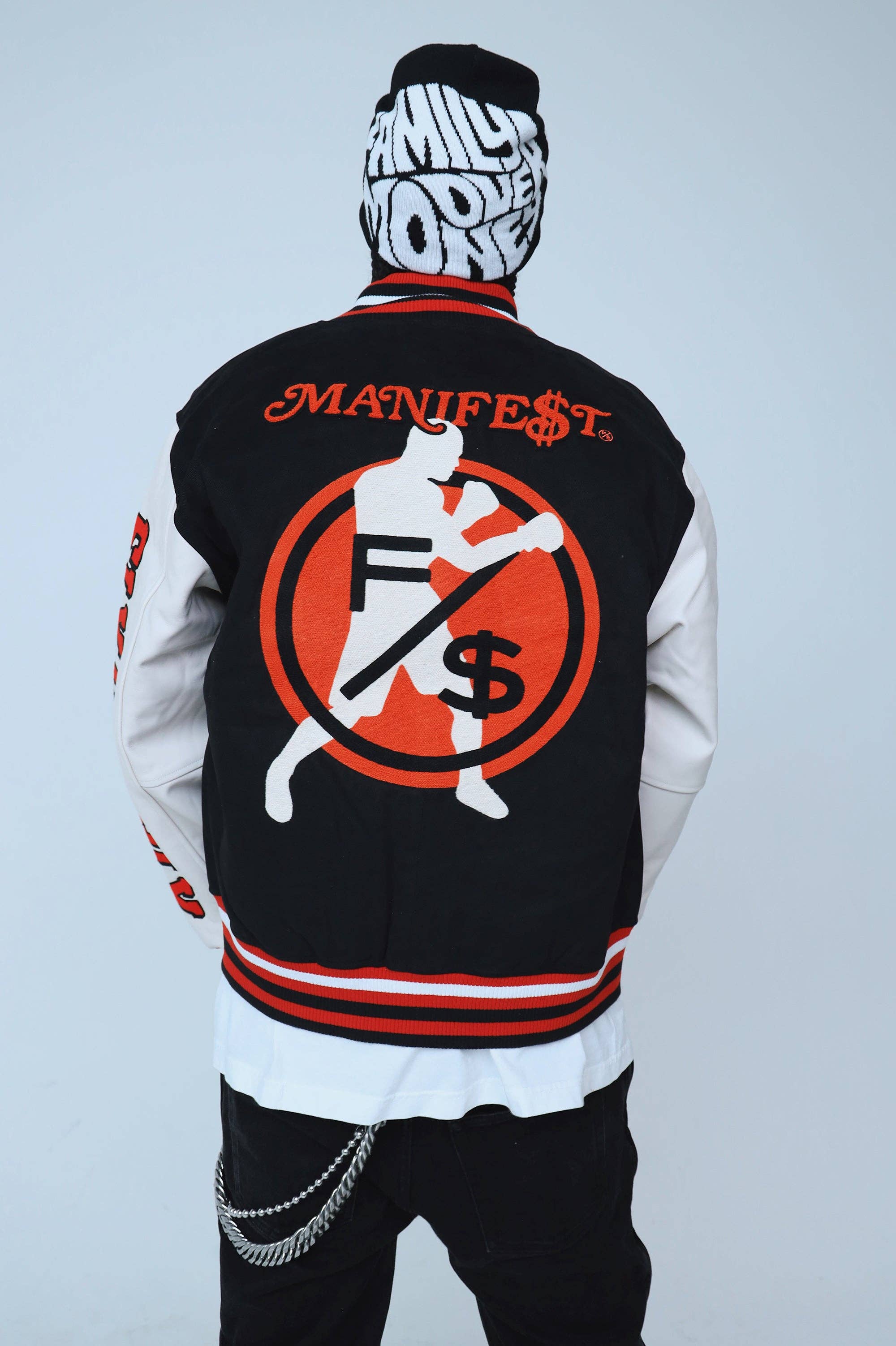 Denim Manifest Varsity Jacket (Black) for wholesale on Faire19