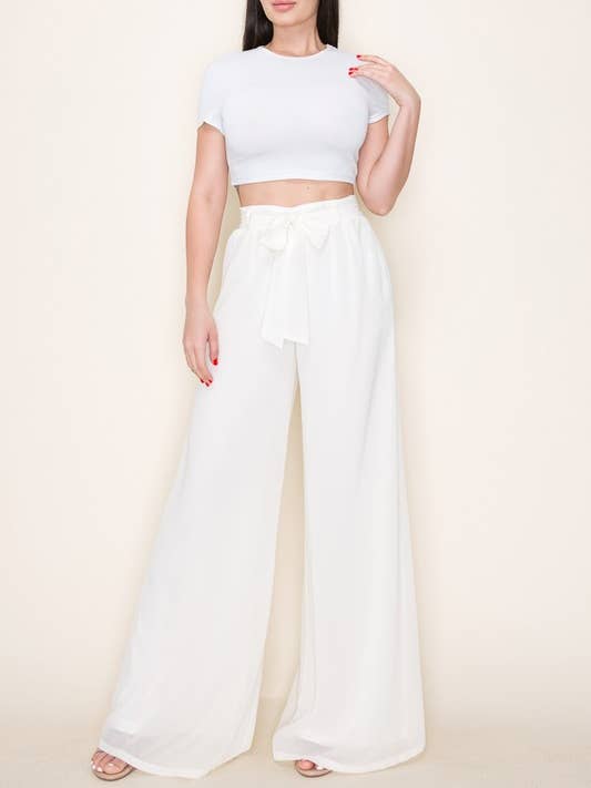 Calça Palazzo com laço em chiffon e cintura com forro completo DM2560._. por atacado de Miss Avenue