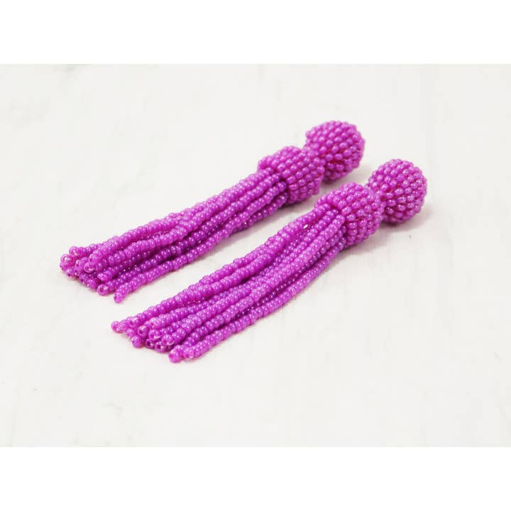 Ninolia – Brincos de argola por atacado – Rosa borla longa magenta clipe para formatura ou noite quente rosa escuro brincos fúcsia declaração brilhante não perfurado pendurado confortável 5 polegadas4