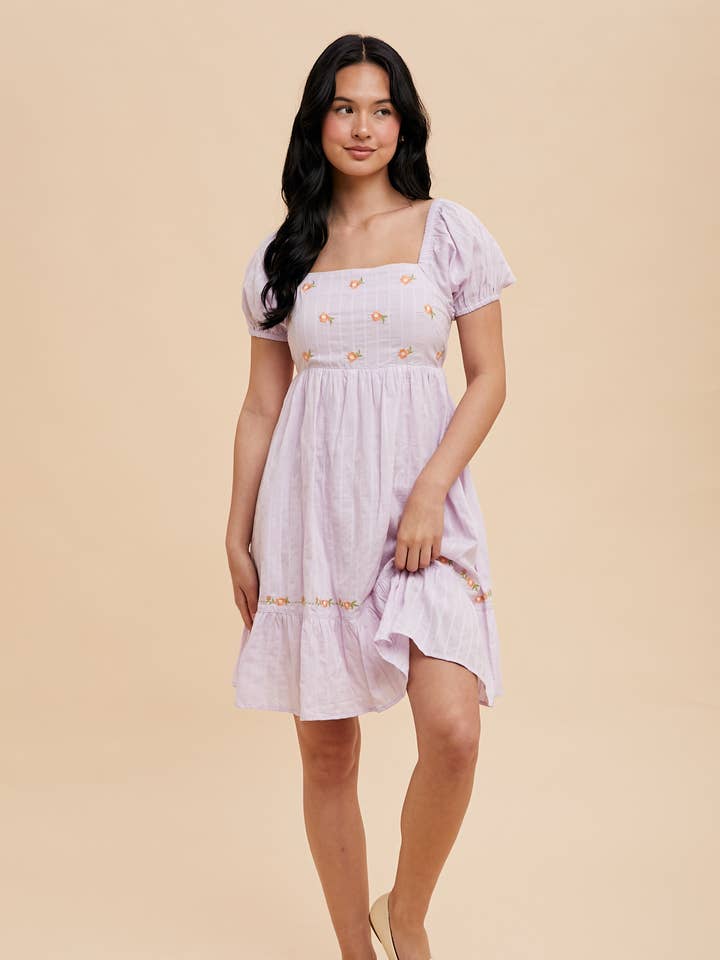In Loom - Wholesale Dress - Women's - EMBROIDERED SQUARE NECK MINI DRESS