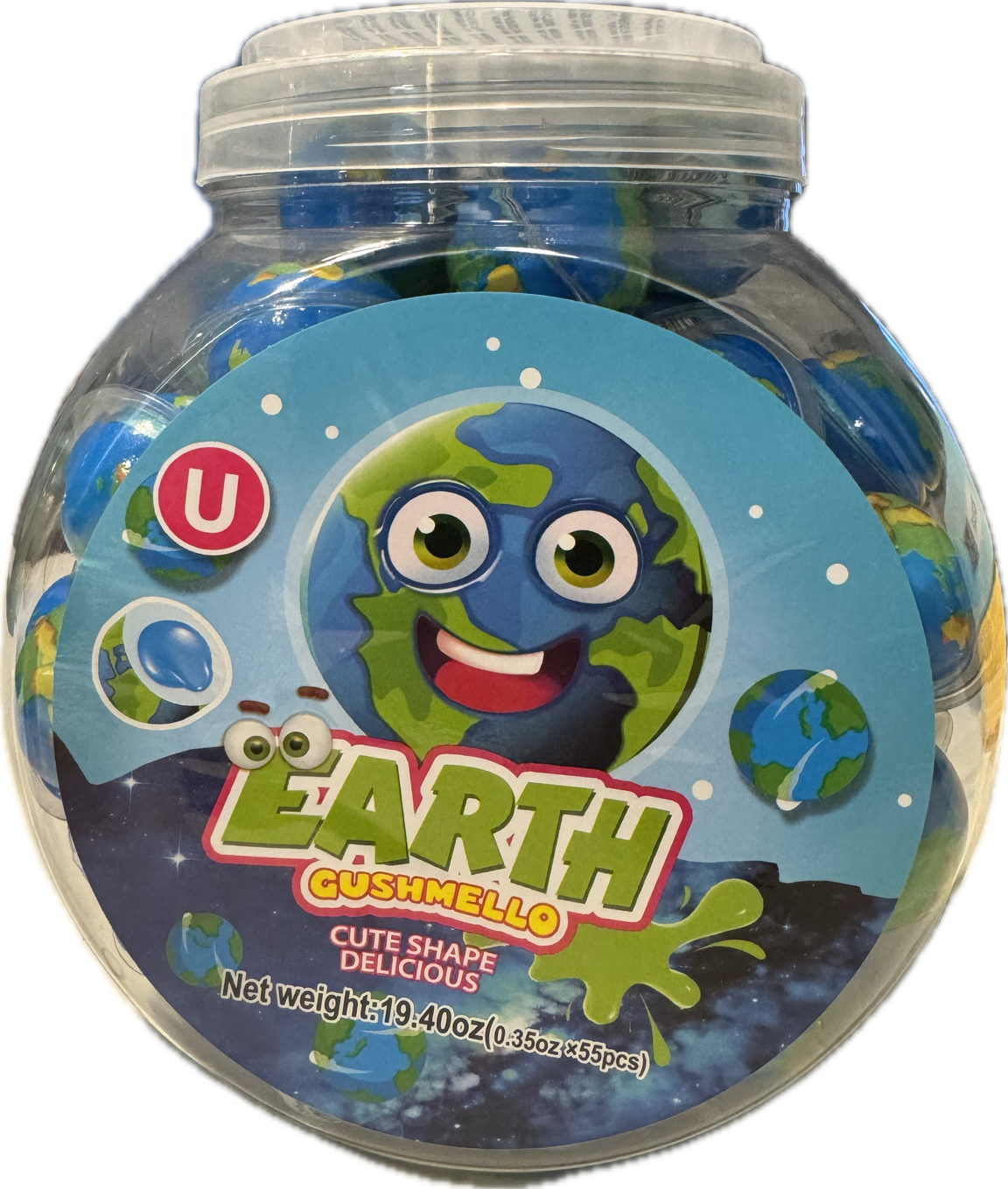 Long Island Candy Factory - Wholesale Gummy - Gushmello Liquid Filled Planet Earth Candy Jar 55 ct0