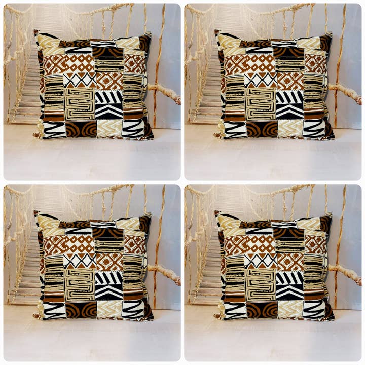 Sæt med 2 | 4 pudebetræk | 40x40cm | 100% bomuldsvoks Ankara-stof for engroshandel hos Mashona Collections