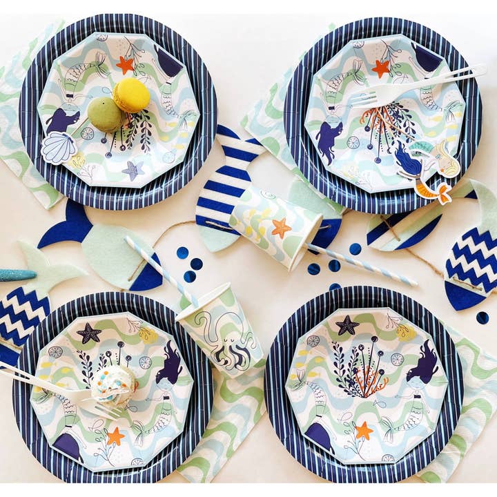 Pooka Party Eu – Arco de bandeirinhas por atacado – Guirlanda de peixes de feltro em branco, azul e verde menta1