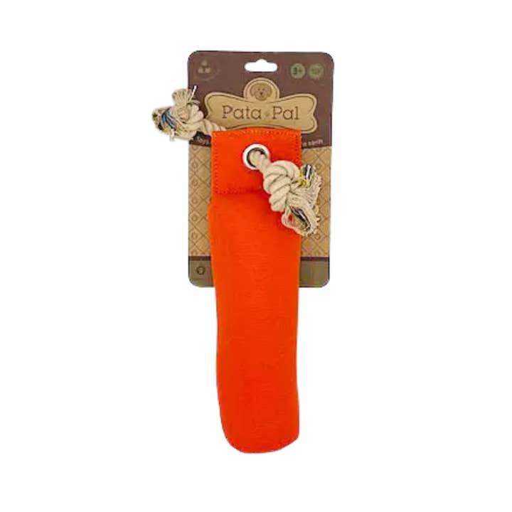 Cotton Canvas Squeaky Rope Dog Toy – Trainer, Orange for wholesale by Pata Pal Pet Toys